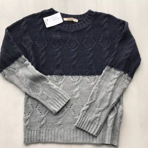 Navy and gray color blocked sweater